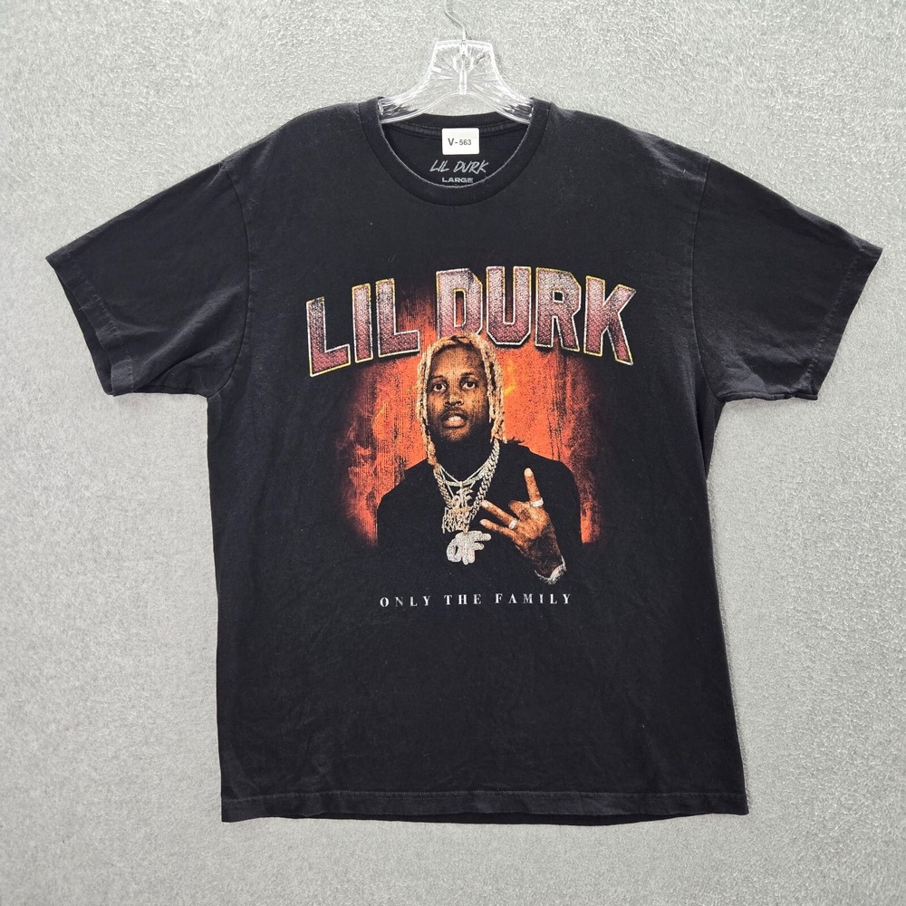 Lil‎ Durk Men Shirt Large Black Only The Family Graphic Crew Neck Short Sleeve